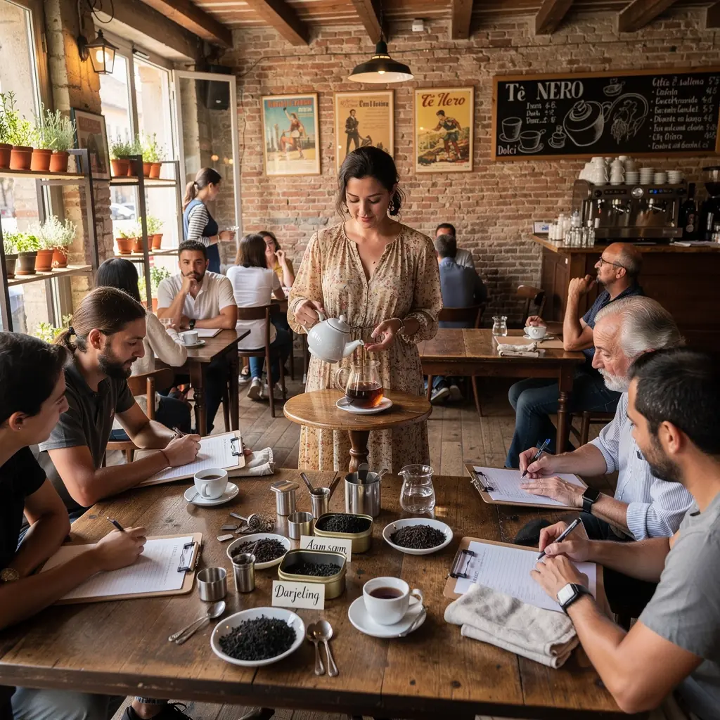 Un quaderno aperto con appunti sulle note di degustazione del tè nero.