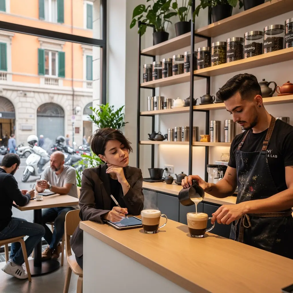 Un paesaggio di piantagioni di tè verde con colline e cielo sereno.